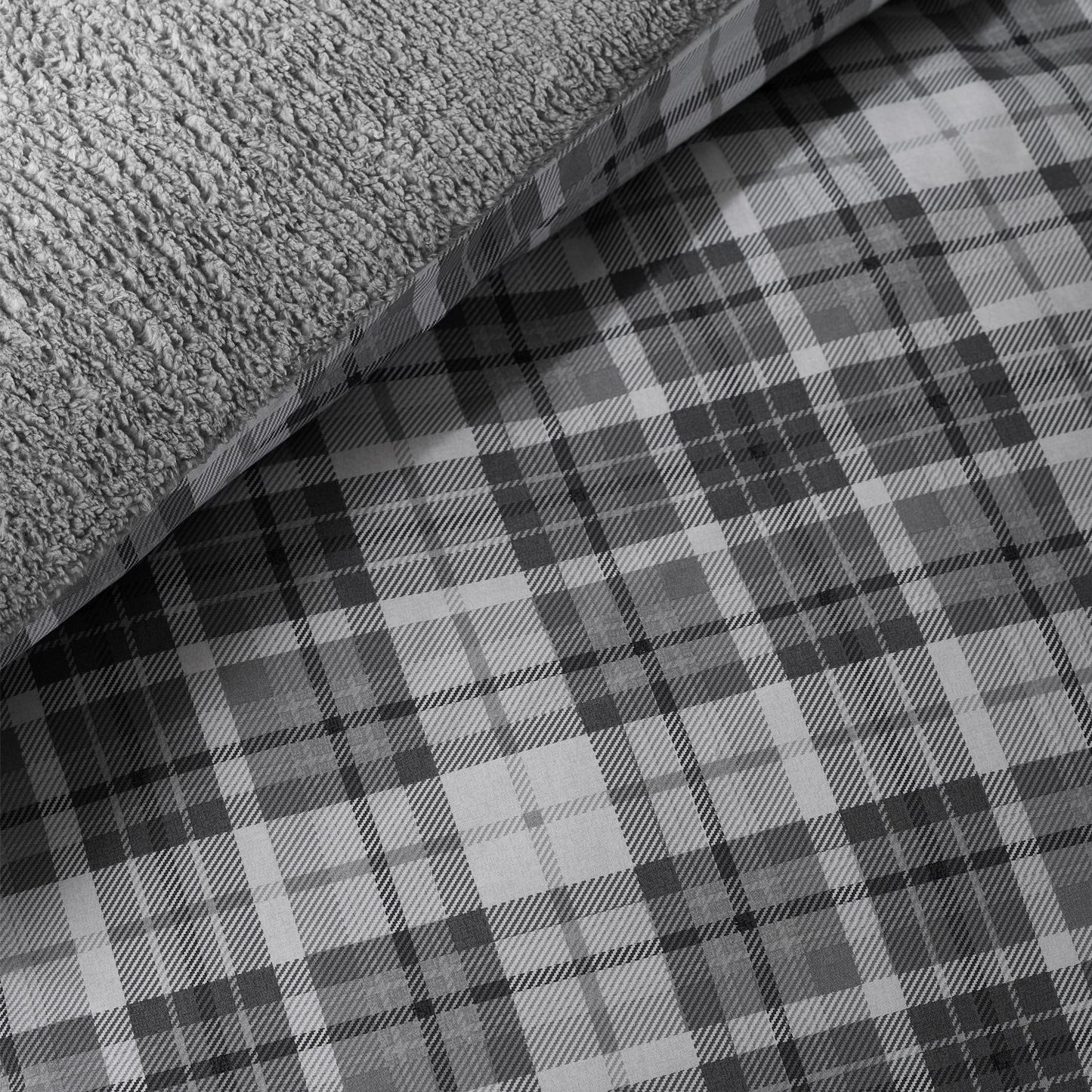 Catherine Lansfield Cosy Sherpa Fleece Grey Check Duvet Set