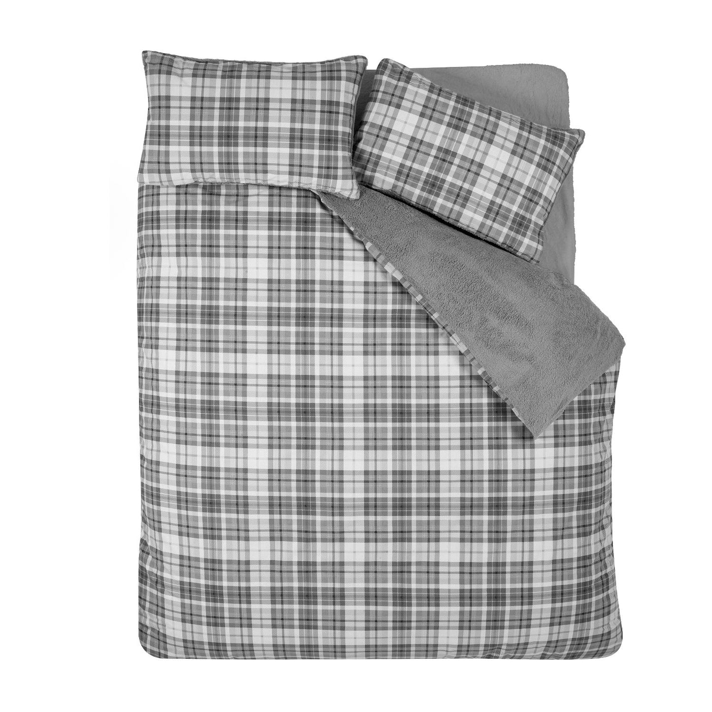 Catherine Lansfield Cosy Sherpa Fleece Grey Check Duvet Set