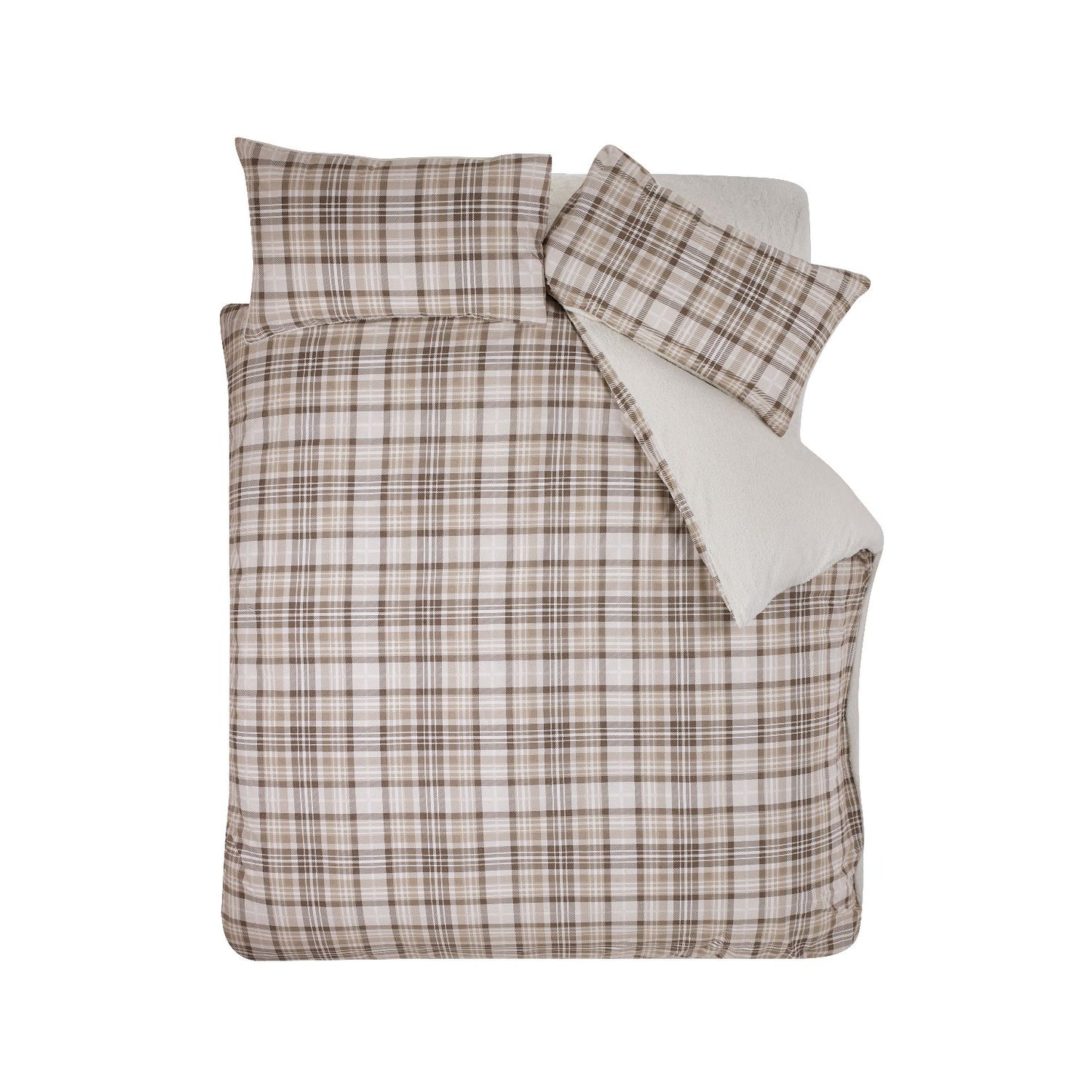 Catherine Lansfield Cosy Sherpa Fleece Natural Check Duvet Set