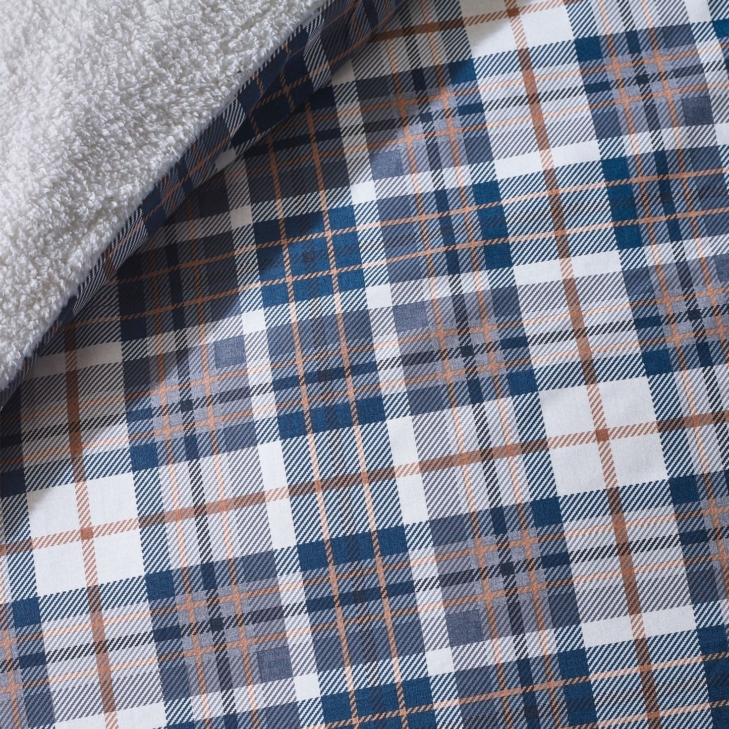 Catherine Lansfield Cosy Sherpa Fleece Navy Check Duvet Set