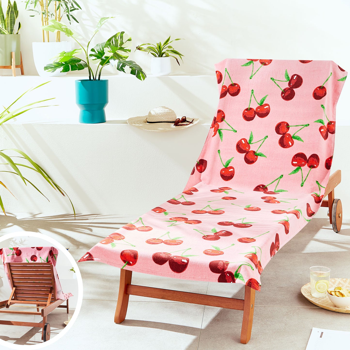 Catherine Lansfield Cherries Pink Cotton Beach Sun Lounger Towel