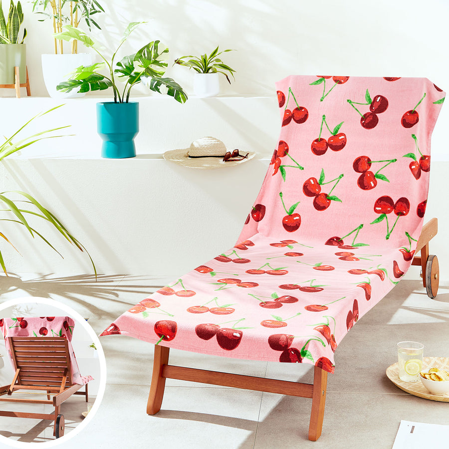 Catherine Lansfield Cherries Pink Cotton Beach Sun Lounger Towel