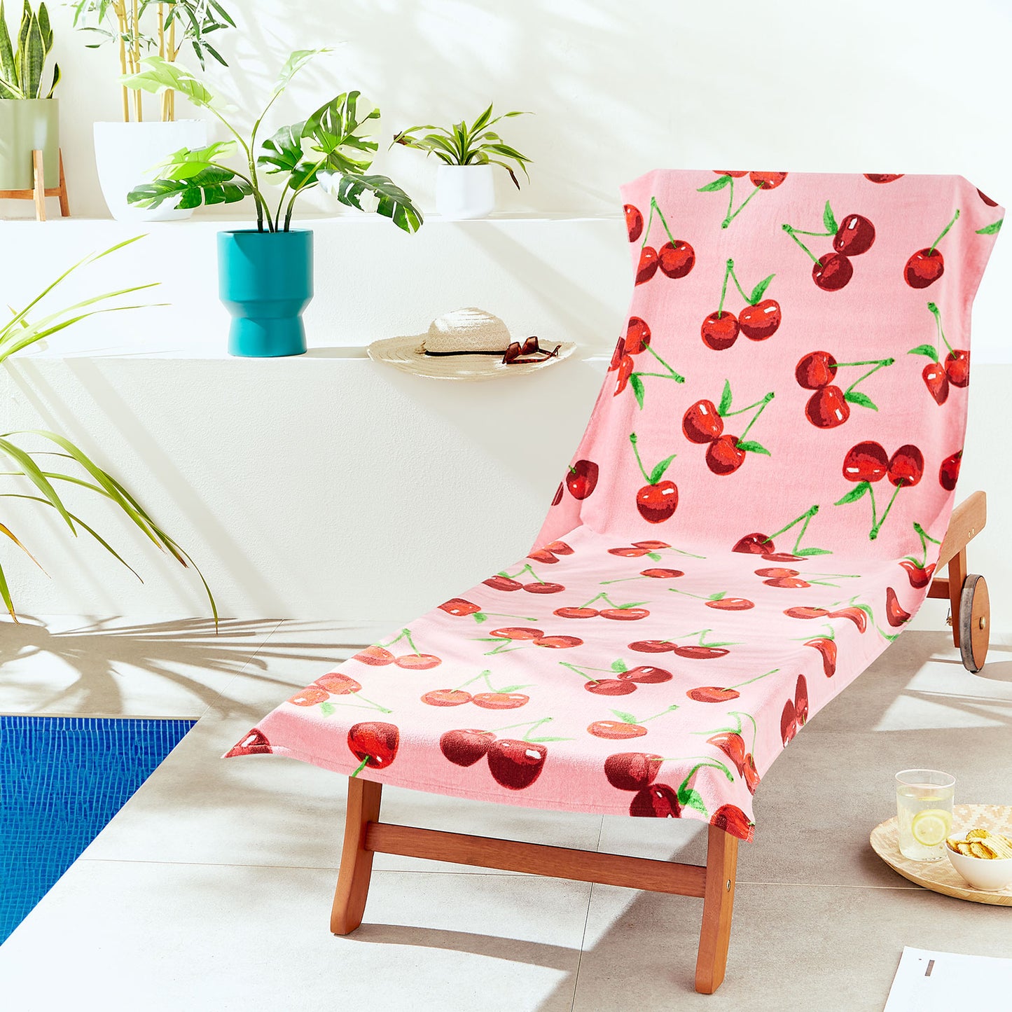 Catherine Lansfield Cherries Pink Cotton Beach Sun Lounger Towel