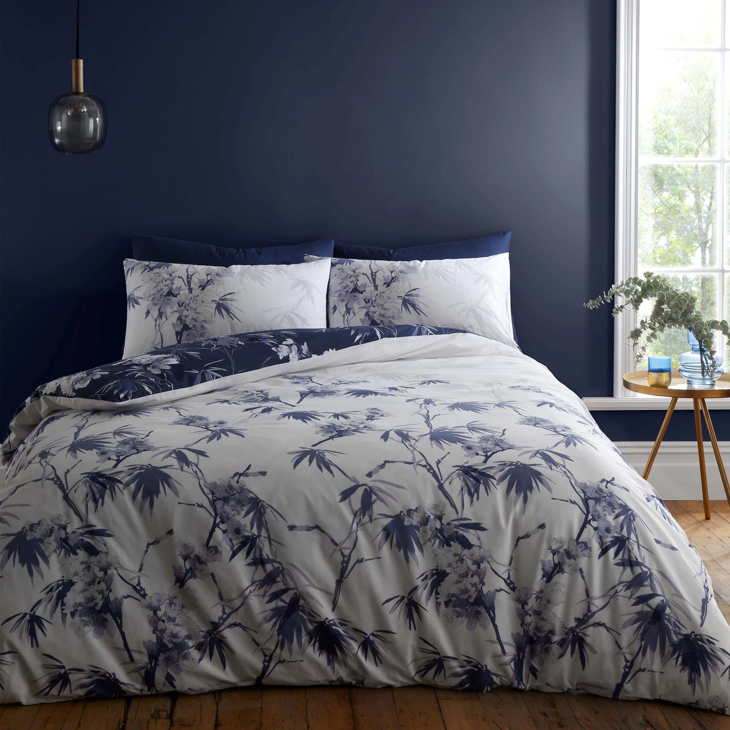 Bianca Kyoto Navy Blue Leaf Duvet Set