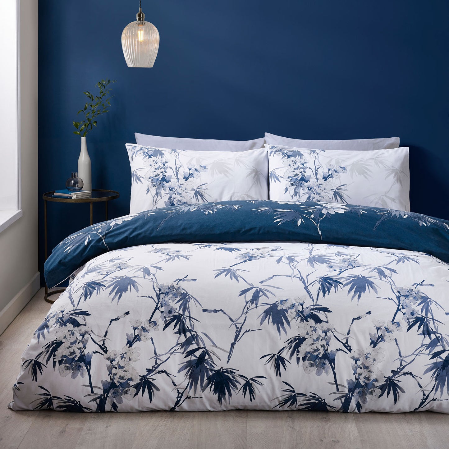 Catherine Lansfield Kyoto Blue Floral Reversible Duvet Set