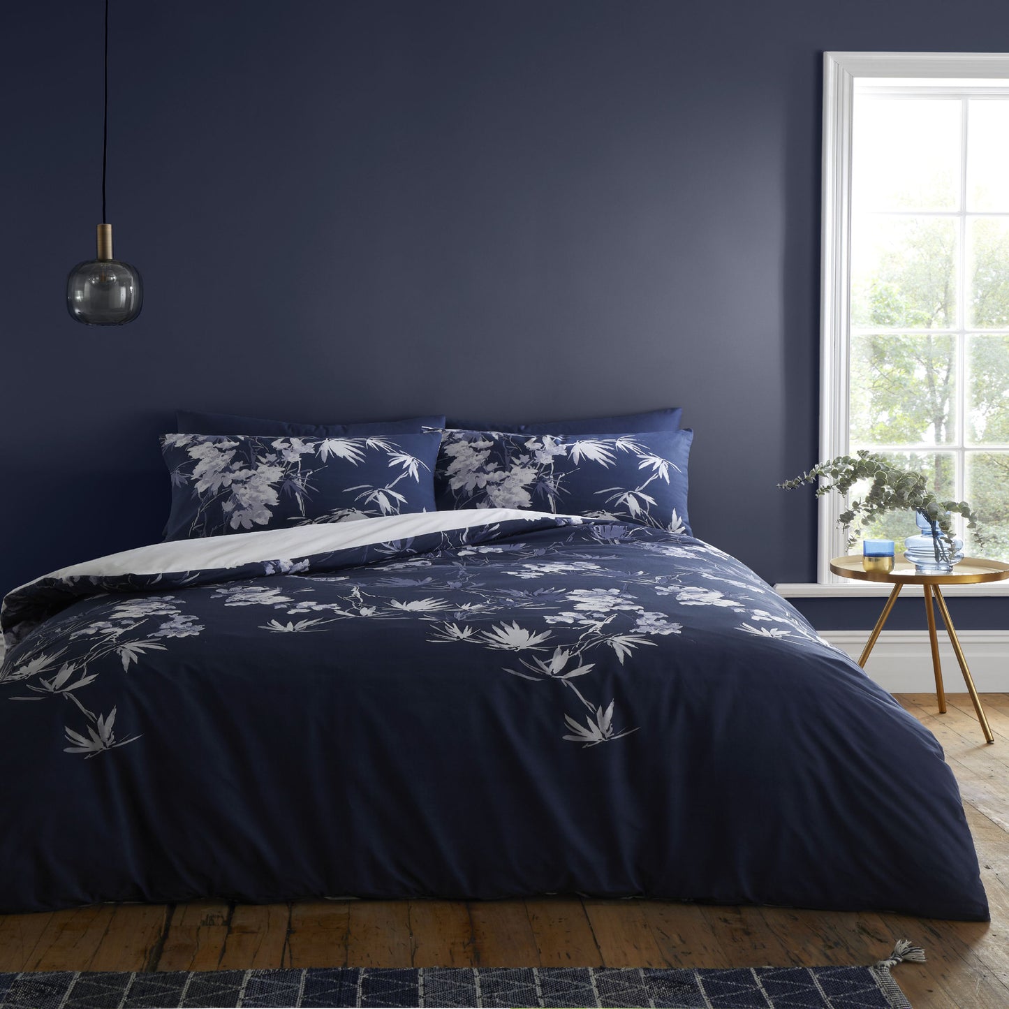 Bianca Kyoto Navy Blue Leaf Duvet Set