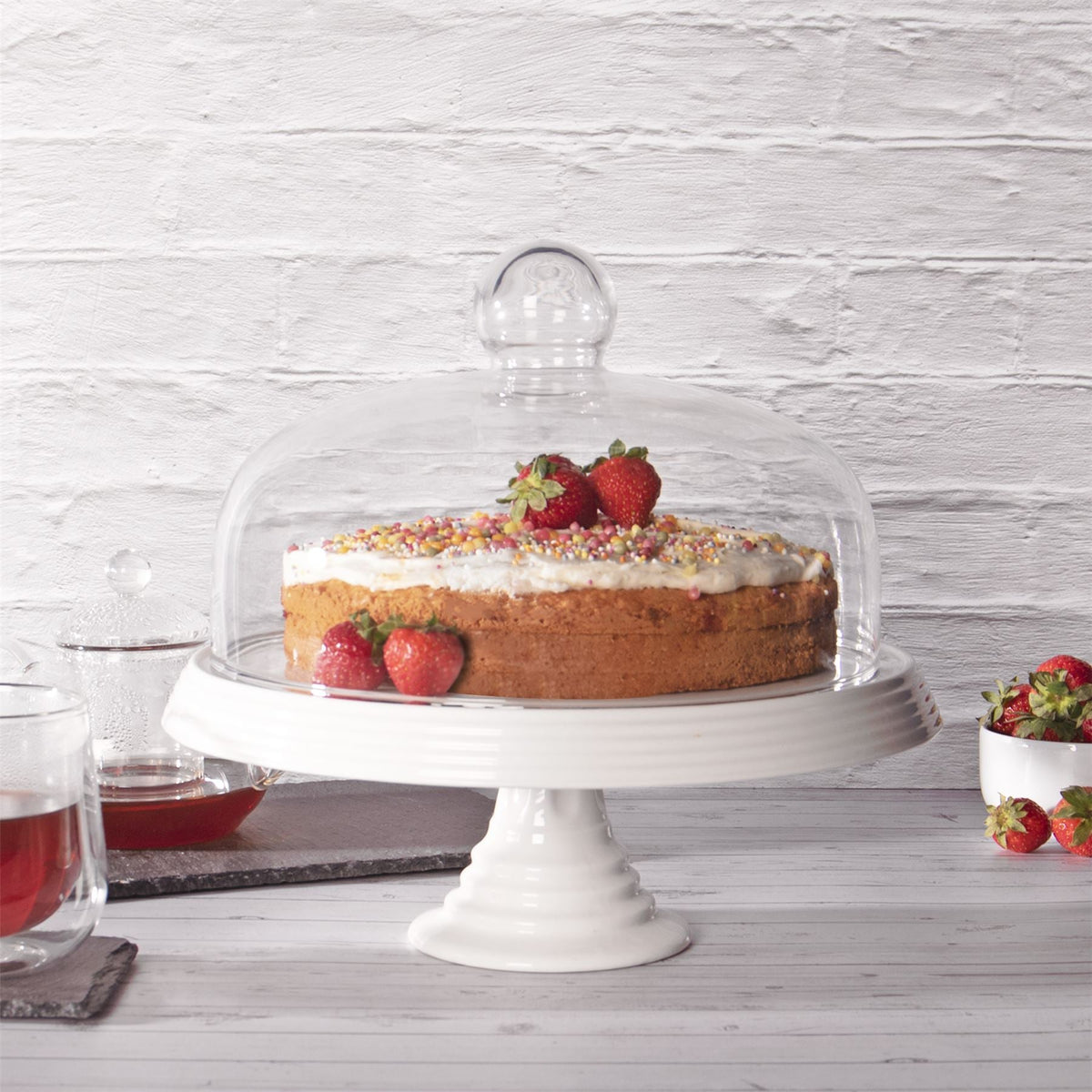Ceramic Cake Stand with Glass Cover