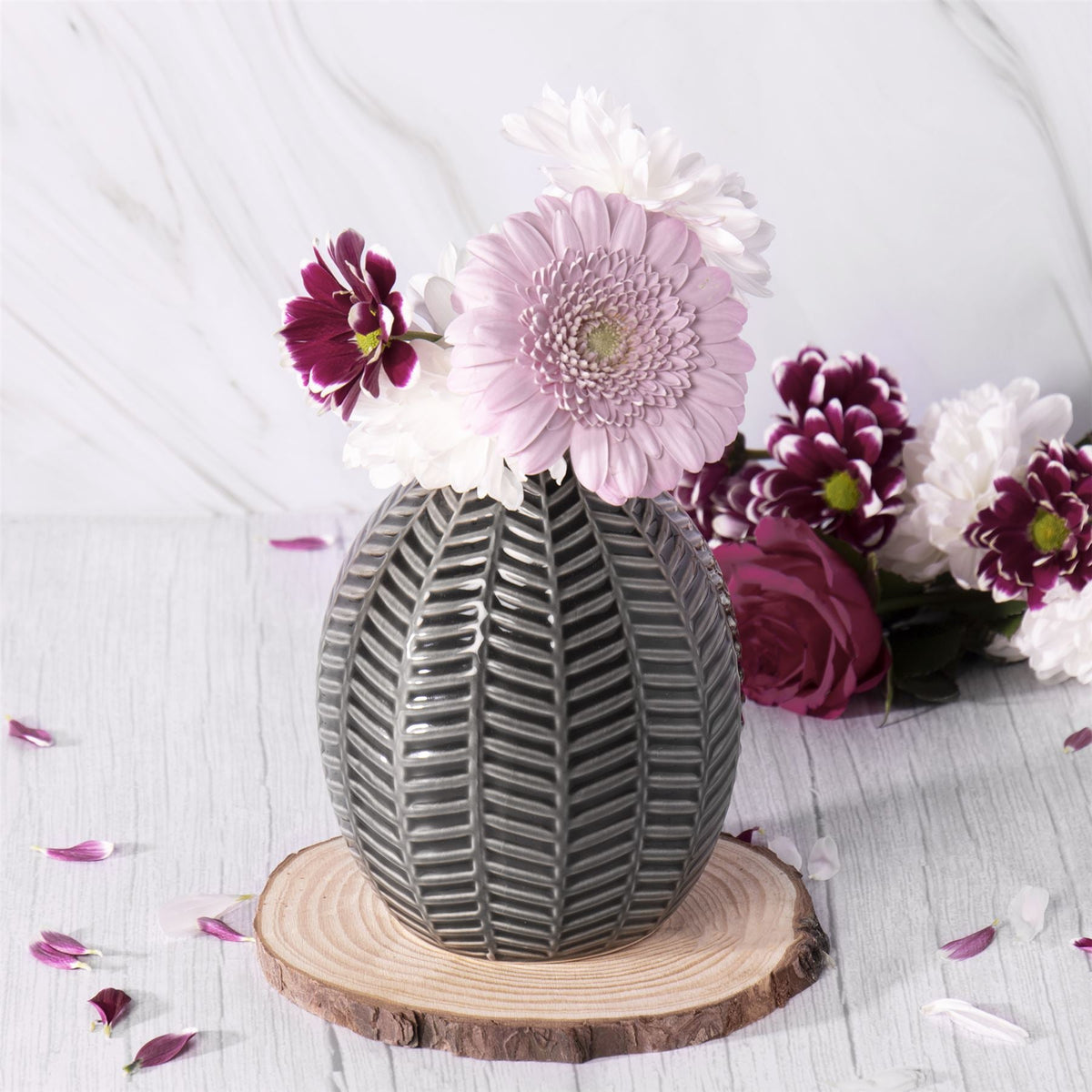 Grey Ceramic Leaf Inspired Vases - Set of 2