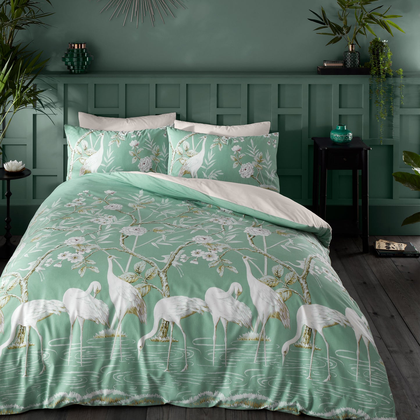 Bianca Green Painted Storks Duvet Set