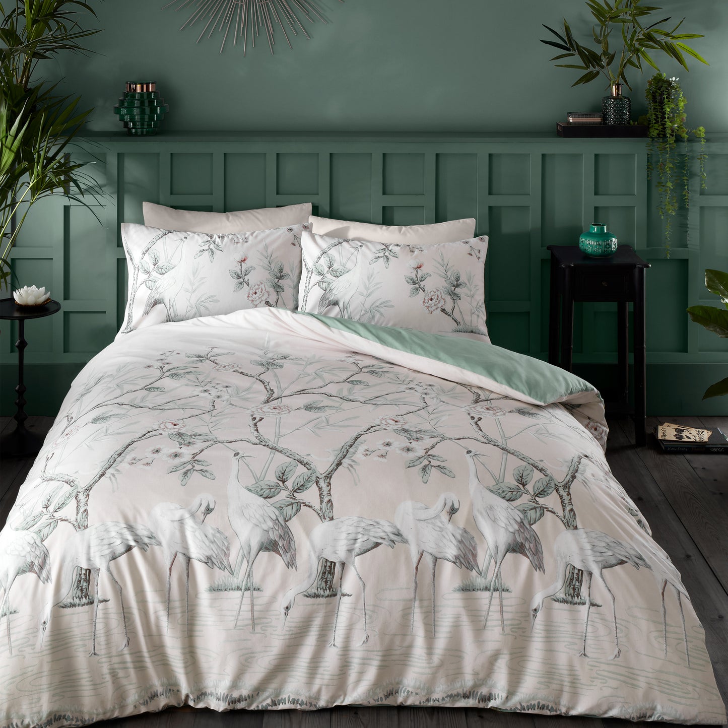 Bianca Green Painted Storks Duvet Set