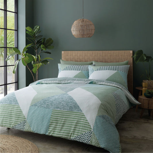Catherine Lansfield Larsson Green Geo Reversible Duvet Set