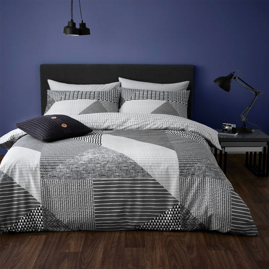 Catherine Lansfield Larsson Grey Geo Reversible Duvet Set