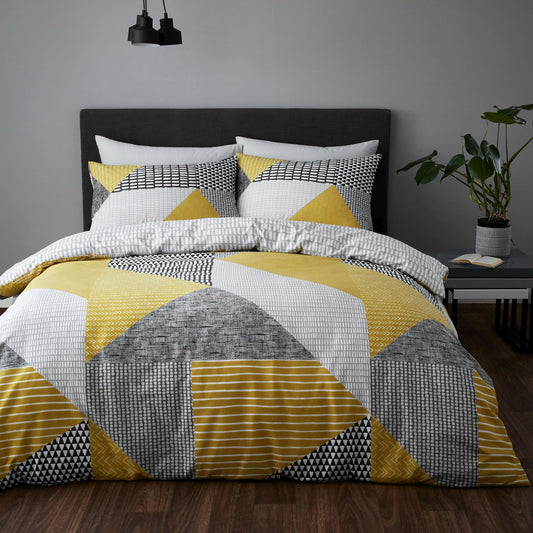Catherine Lansfield Larsson Ochre Yellow Geo Reversible Duvet Set