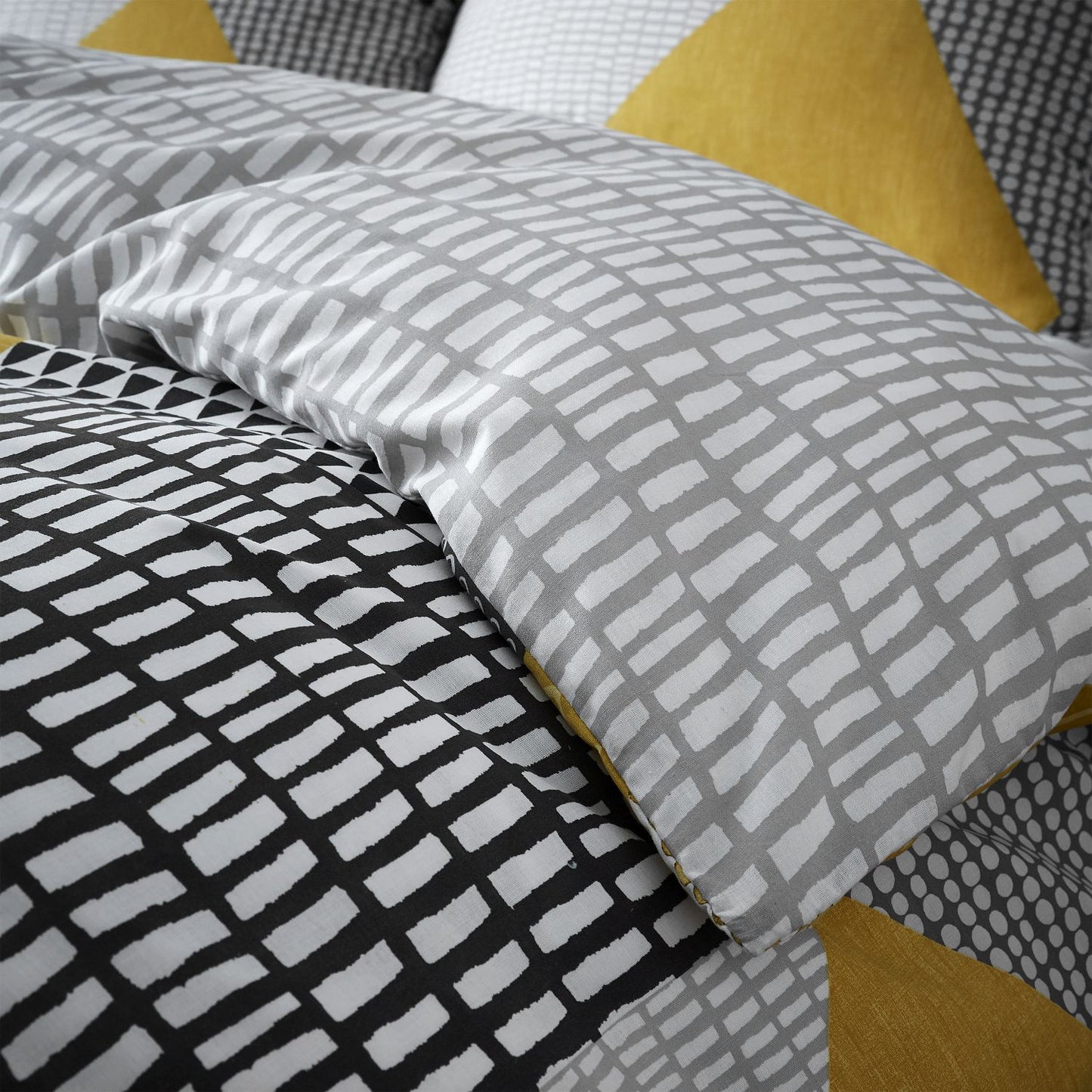 Catherine Lansfield Larsson Ochre Yellow Geo Reversible Duvet Set