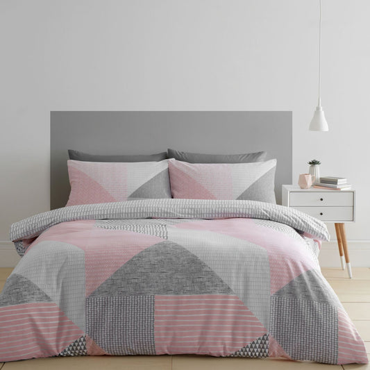 Catherine Lansfield Larsson Pink Geo Reversible Duvet Set