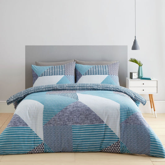 Catherine Lansfield Larsson Teal Geo Reversible Duvet Set