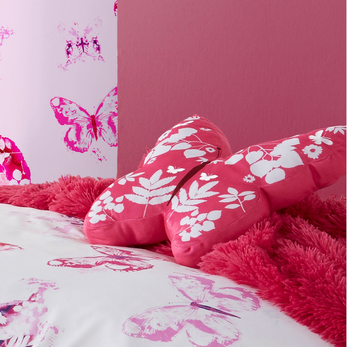 Catherine Lansfield Pink Butterfly 3D Shaped Cushion