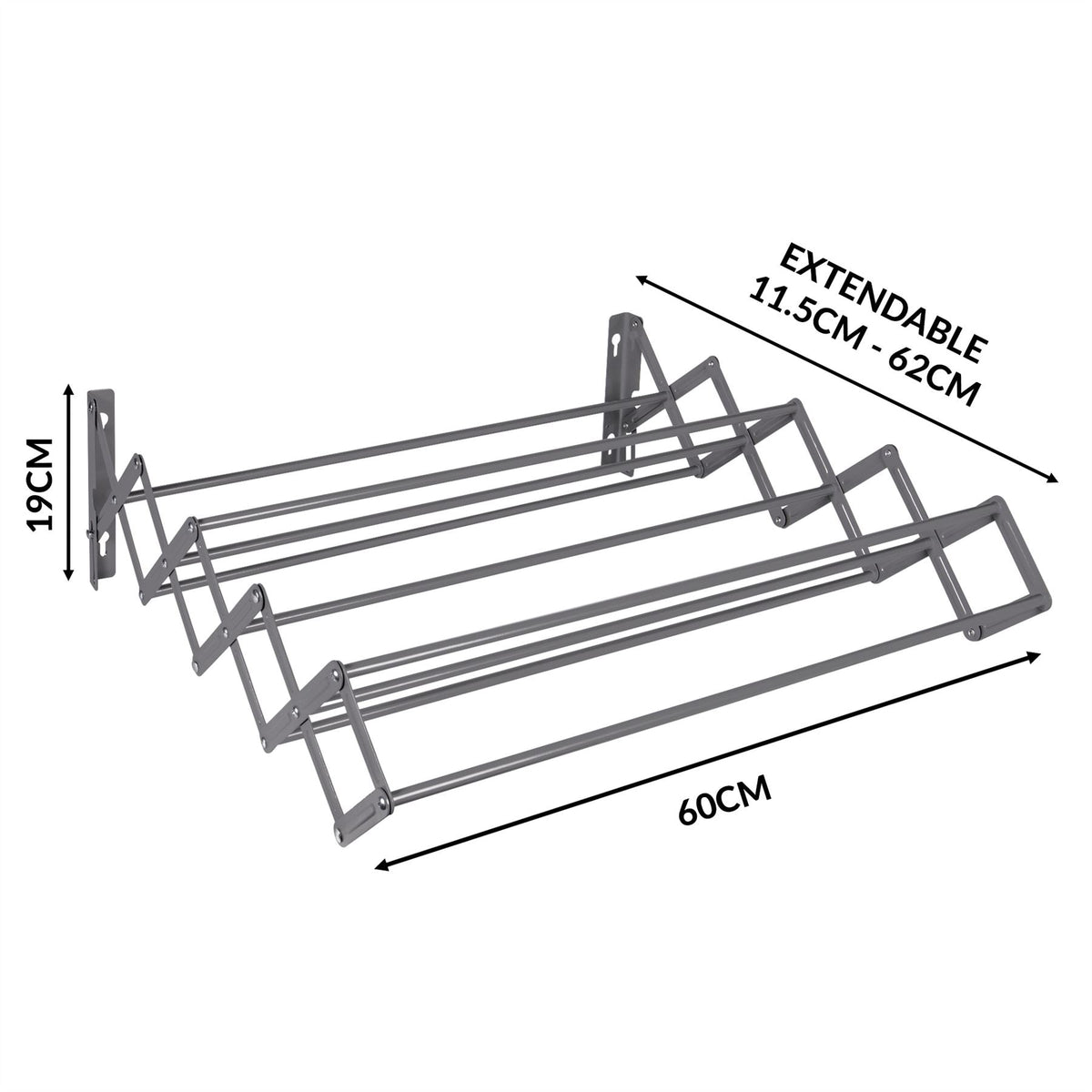 Wall Mounted Extendable Clothes Airer Grey