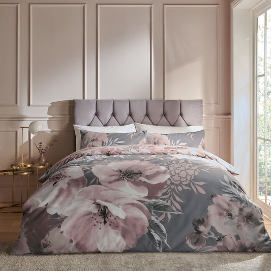 Catherine Lansfield Dramatic Floral Grey Reversible Duvet Set