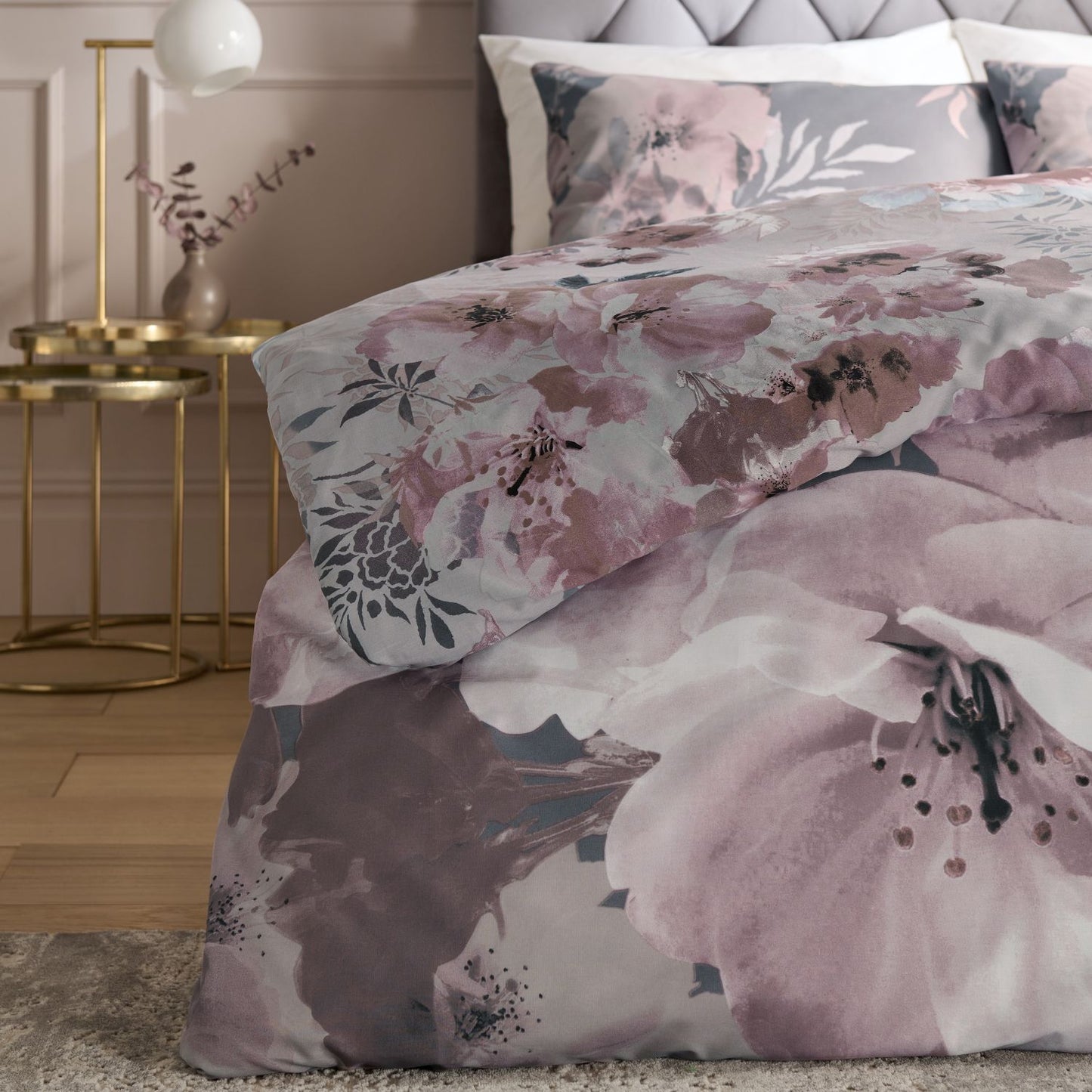 Catherine Lansfield Dramatic Floral Grey Reversible Duvet Set