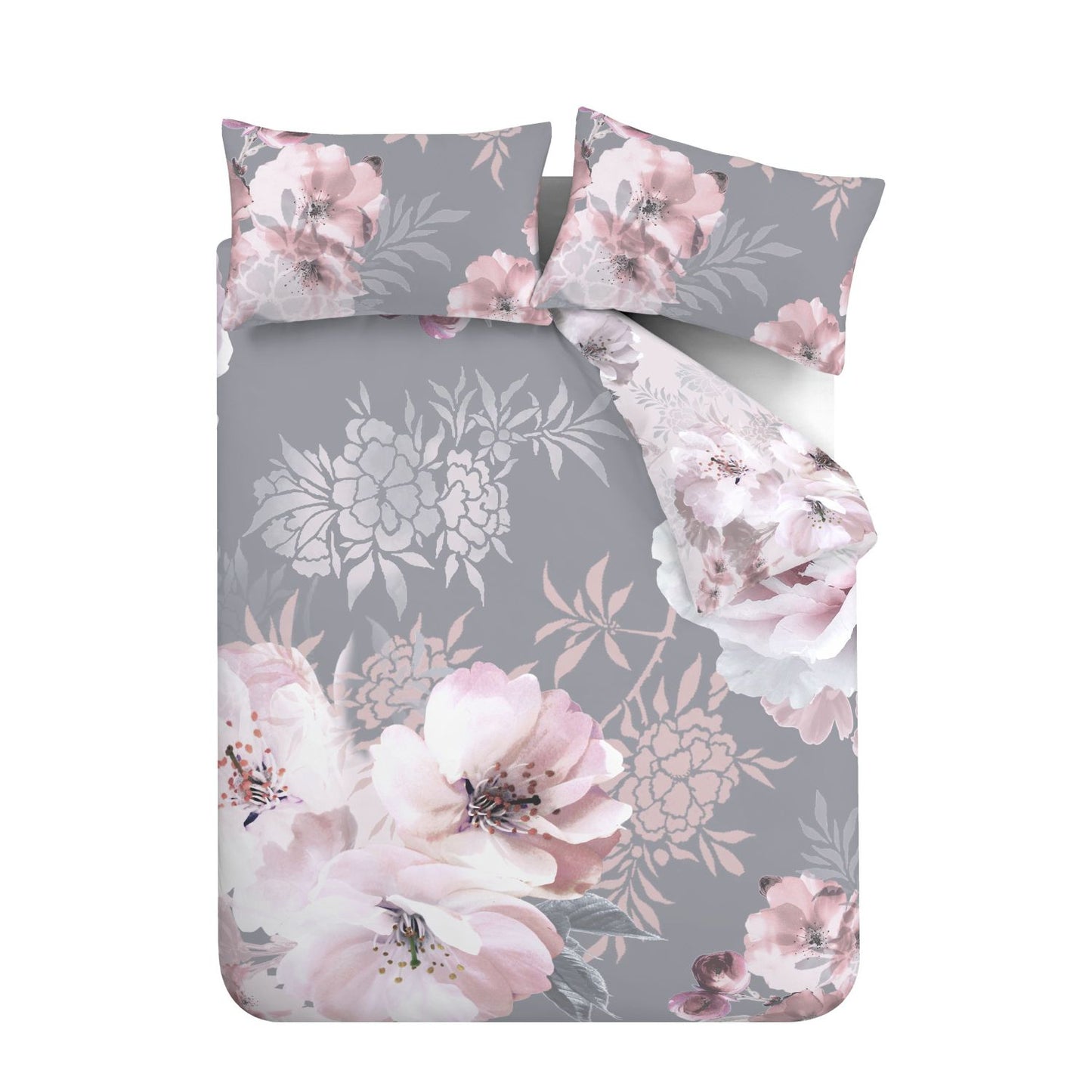 Catherine Lansfield Dramatic Floral Grey Reversible Duvet Set
