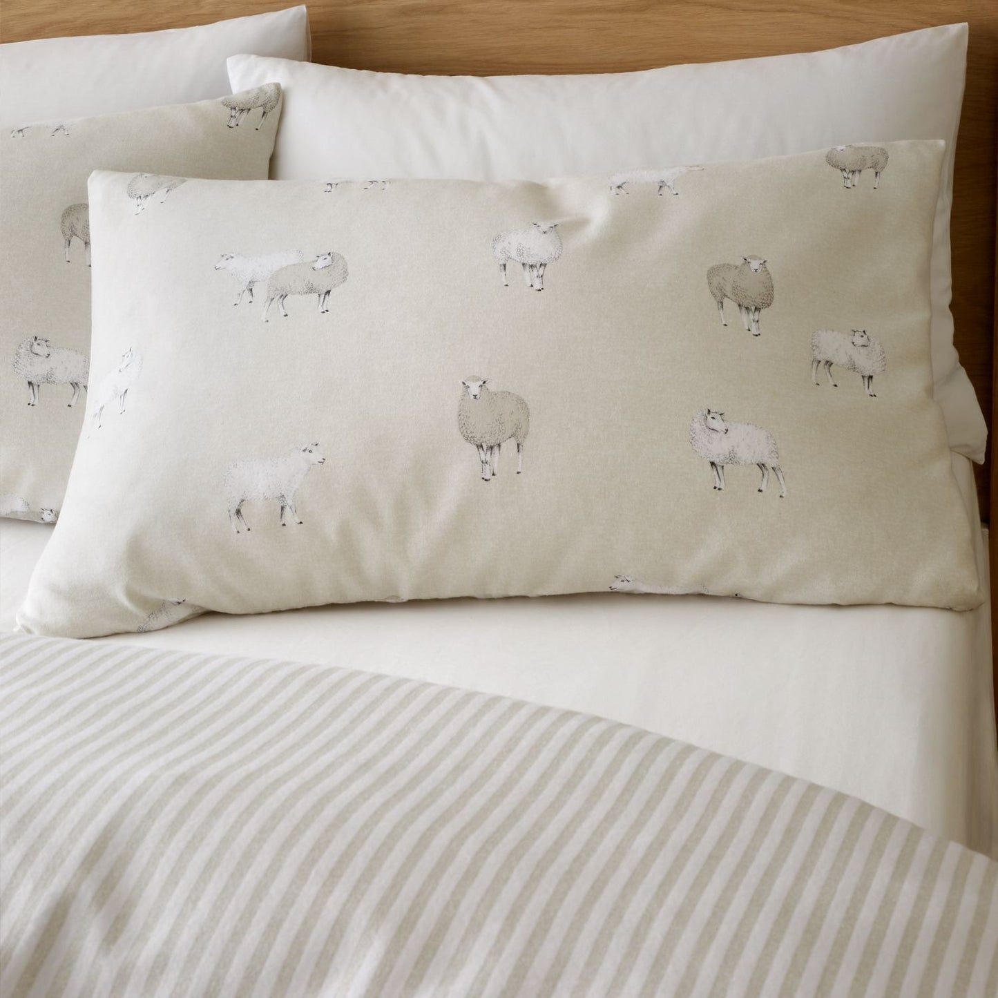 Catherine Lansfield Brushed Cotton Sheep Natural Reversible Duvet Set