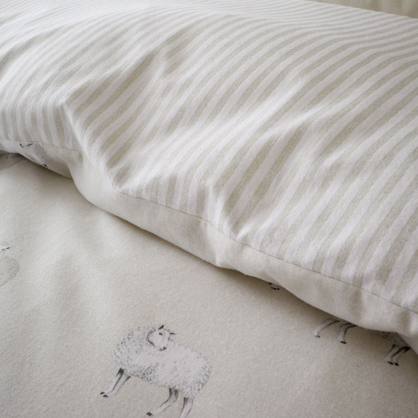 Catherine Lansfield Brushed Cotton Sheep Natural Reversible Duvet Set