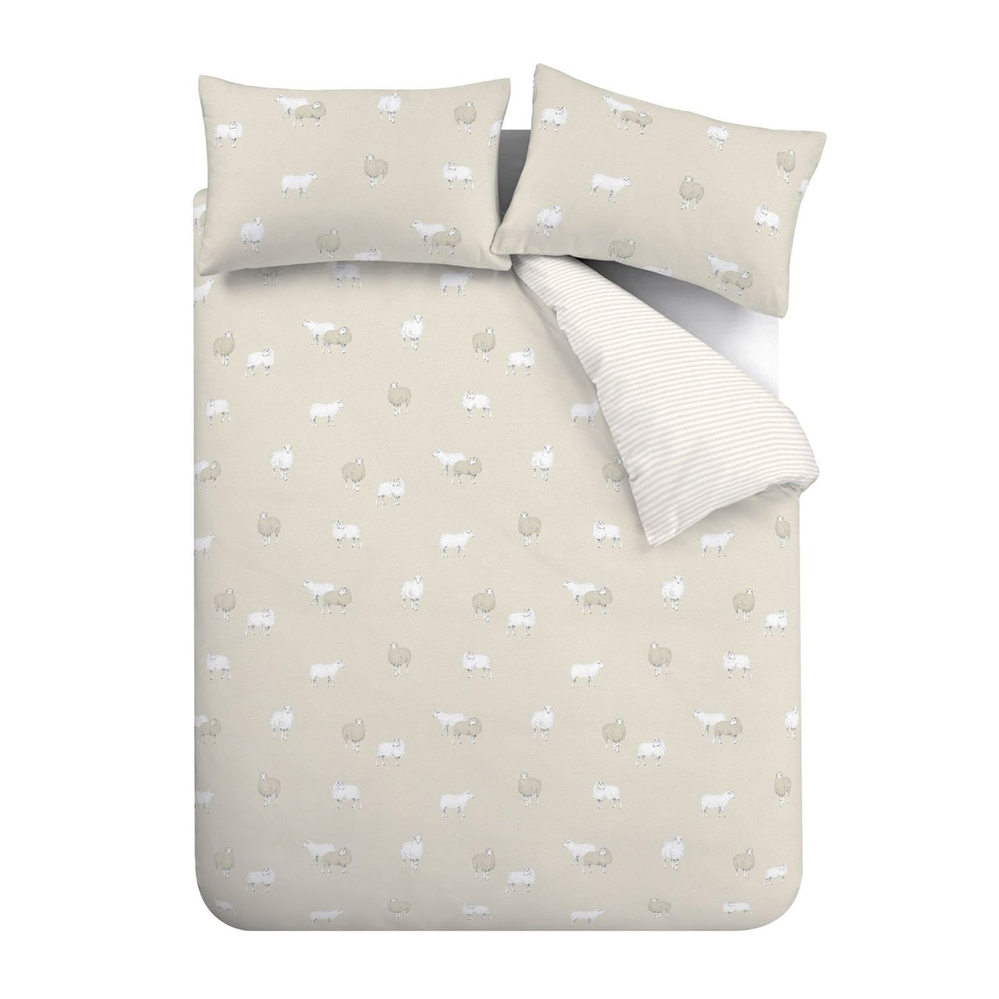 Catherine Lansfield Brushed Cotton Sheep Natural Reversible Duvet Set