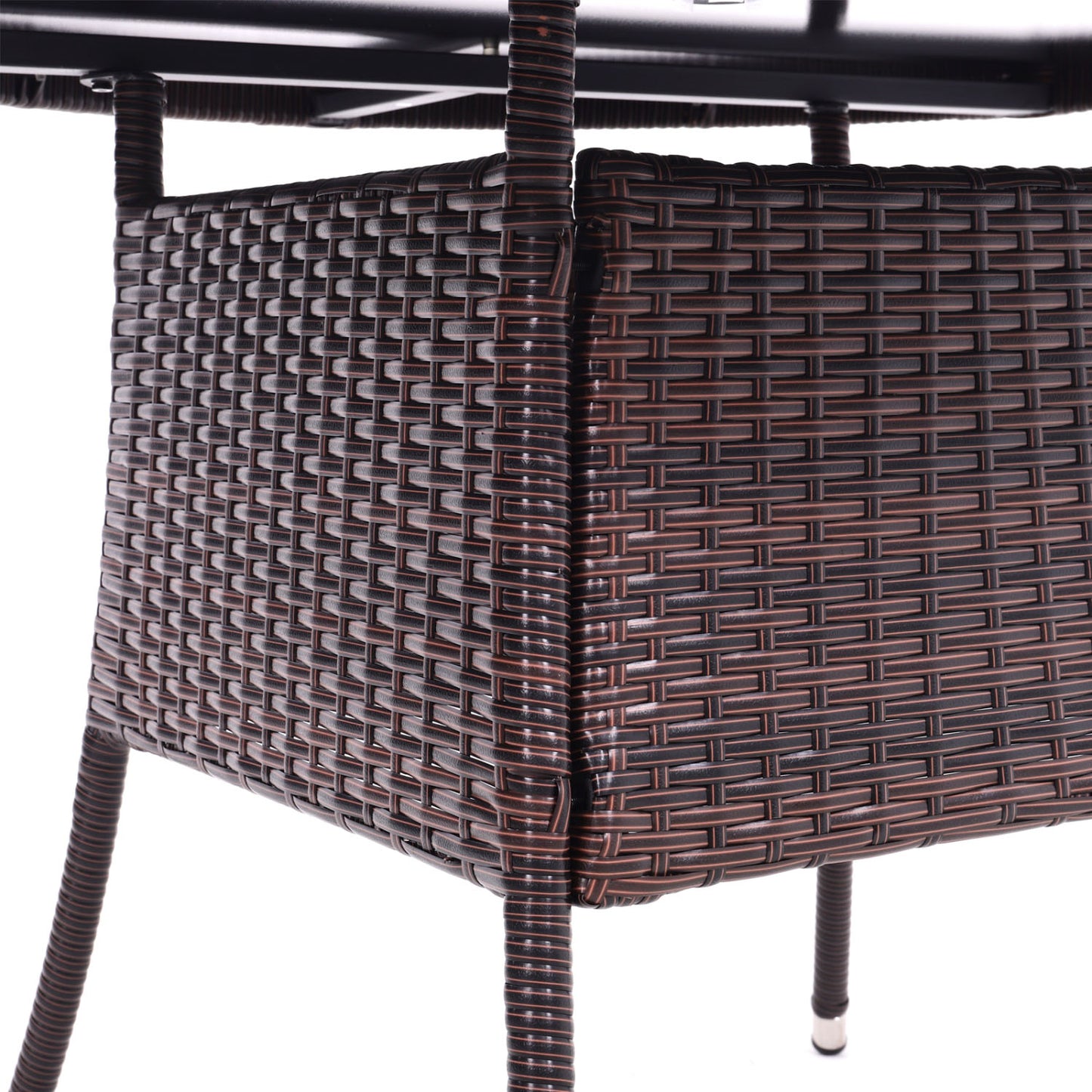 4 Seater Round Rattan Garden Table Brown with Tempered Glass Top