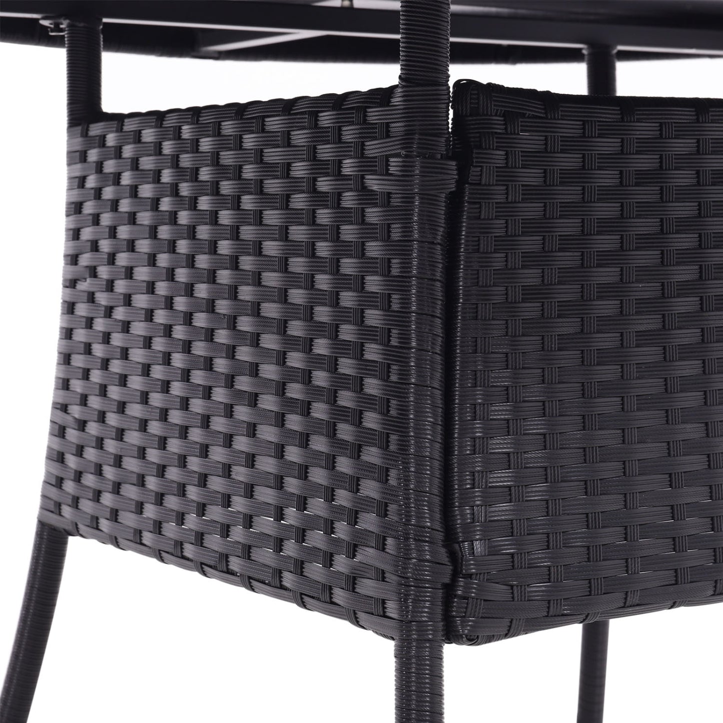 4 Seater Round Rattan Garden Table Black with Tempered Glass Top