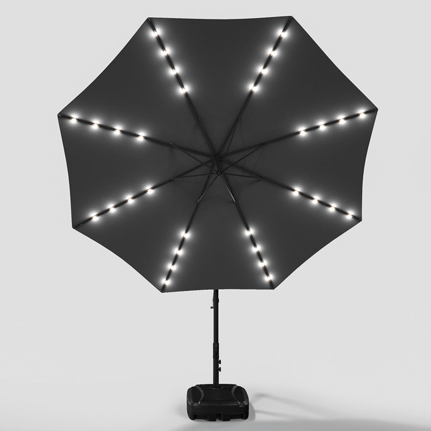 Octagonal Solar LED Crank Lift Parasol Dark Grey With Fillable Base 3M