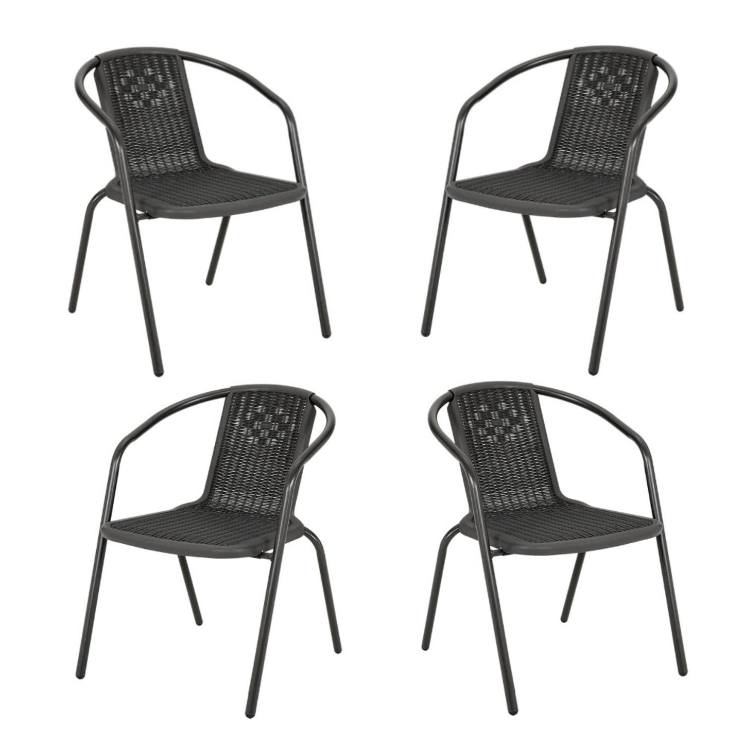 Set of 4 Black PE Rattan Stacking Garden Chairs