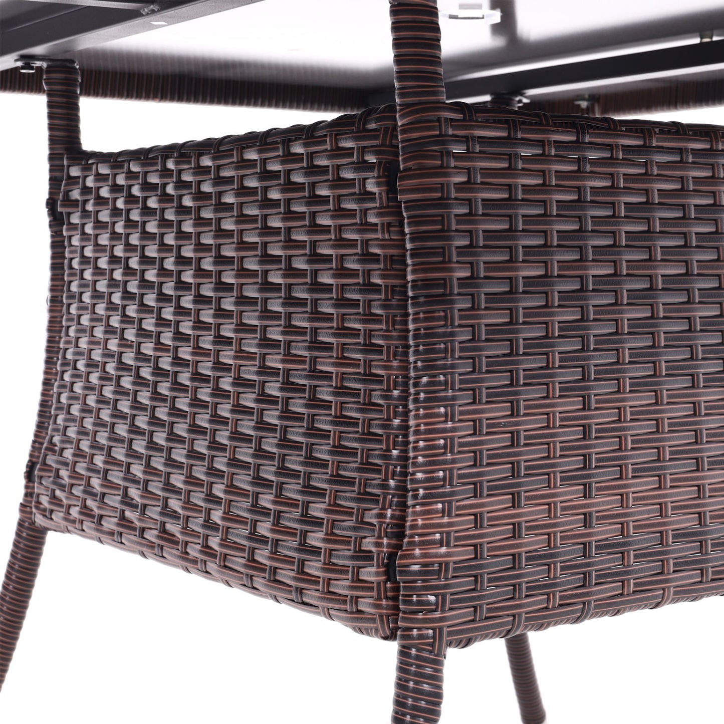 4 Seater Square Rattan Garden Dining Table Brown with Glass Top