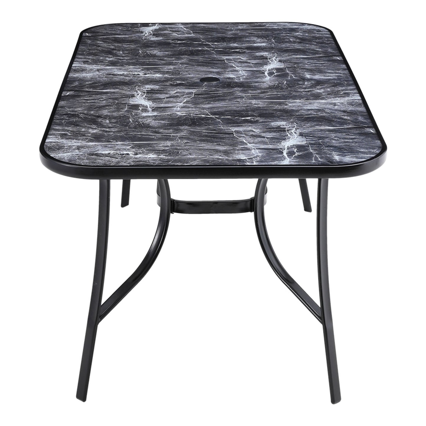 Tempered Glass Black Rectangle Coarse Vein Marble Effect Coffee Table