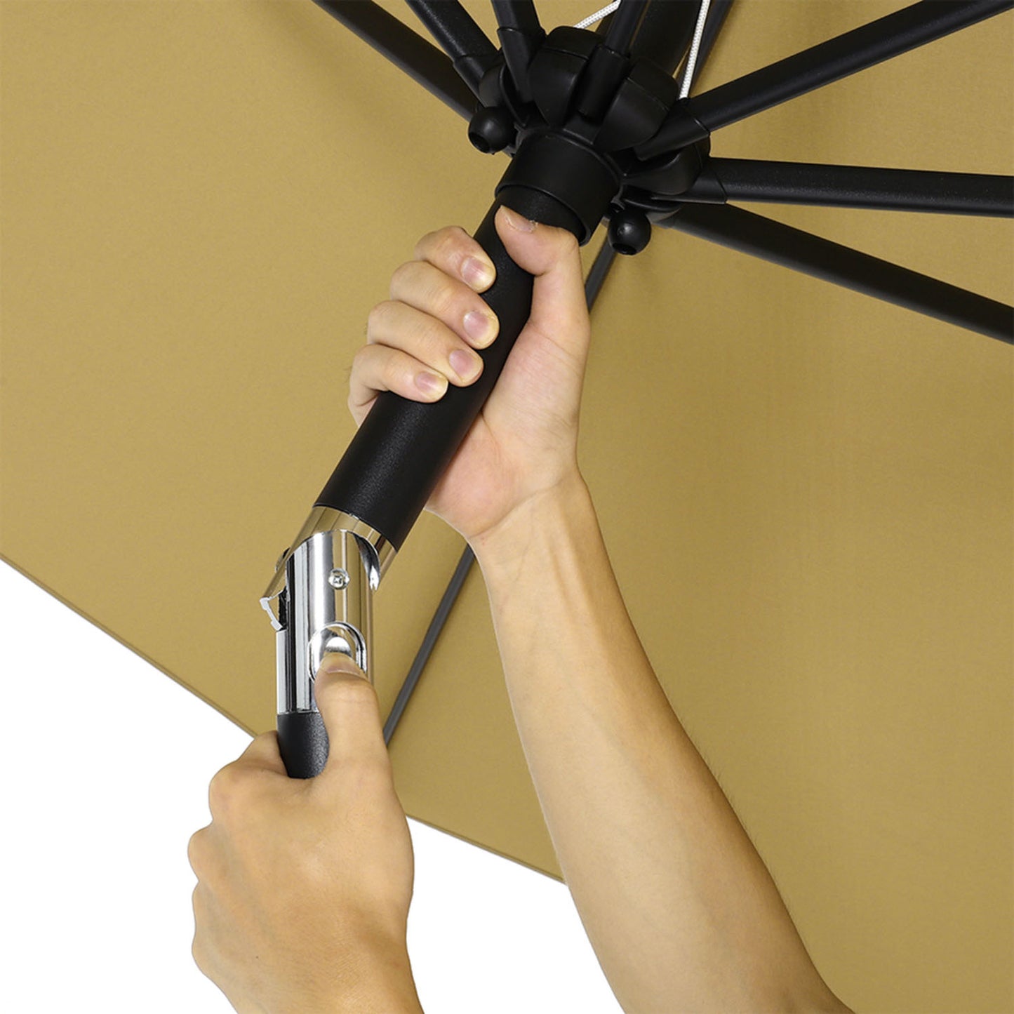 Outdoor Crank Tilt Parasol Beige with Round Base 3m