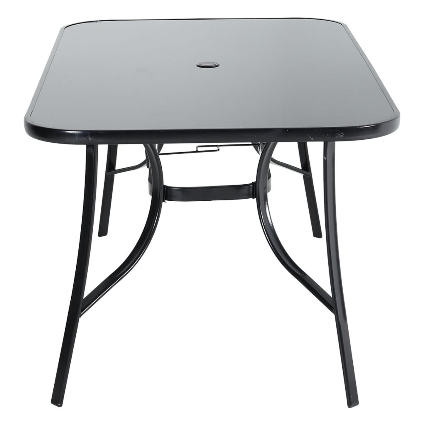 4 Seater Black Rectangular Garden Dining Table with Umbrella Hole