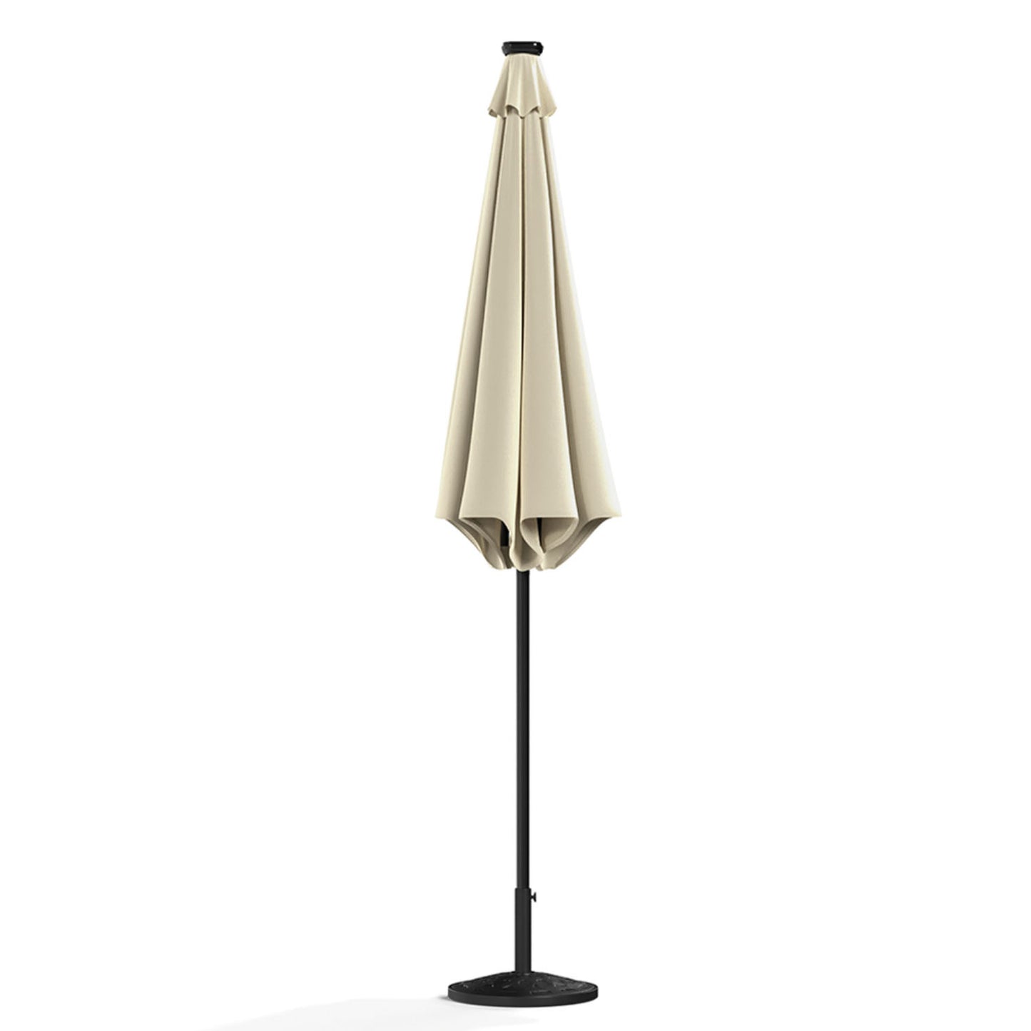 Solar LED Crank & Tilt Parasol Beige with Resin Floral Base 3M