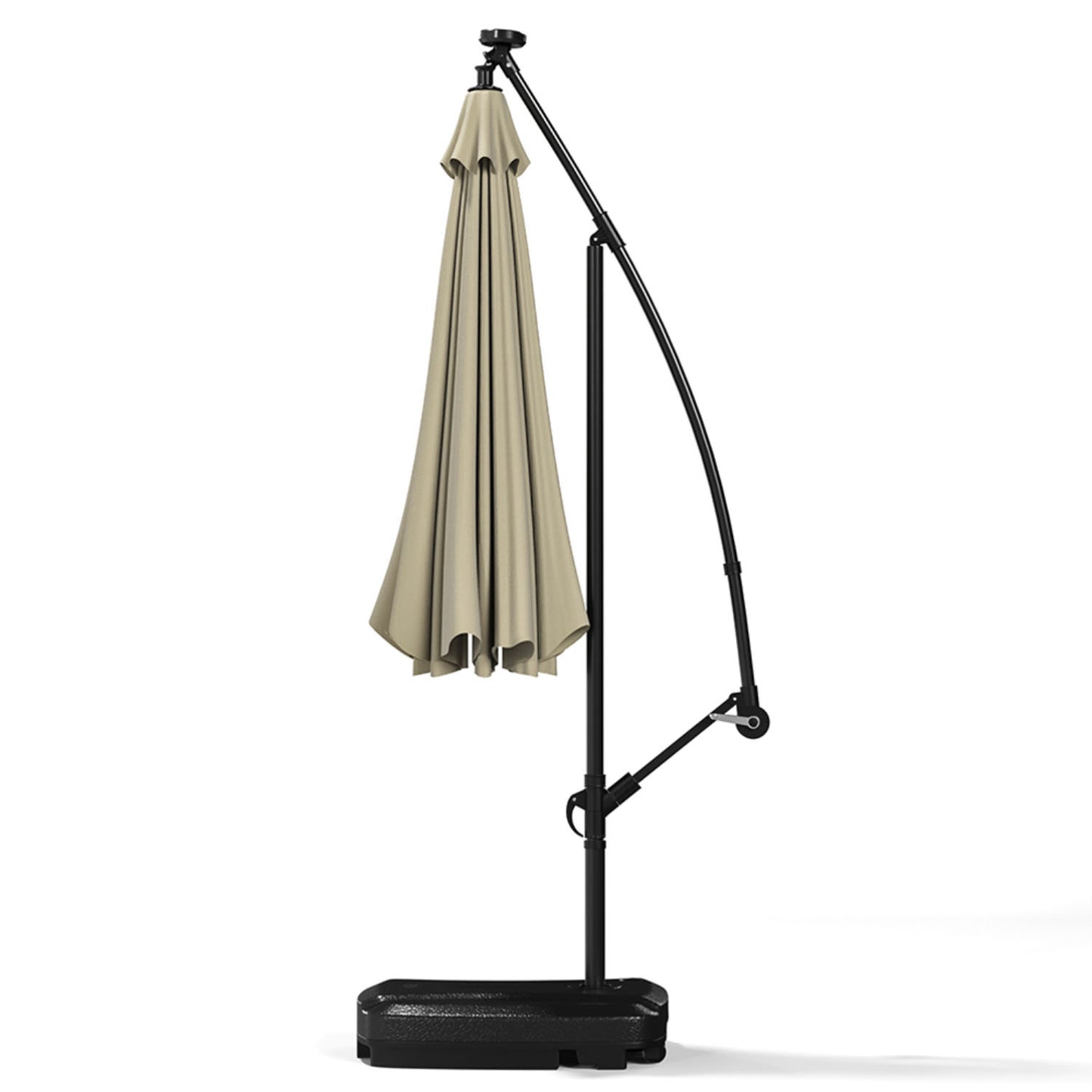 Cantilever Solar LED Garden Parasol Beige Crank Lift System With Base 3m