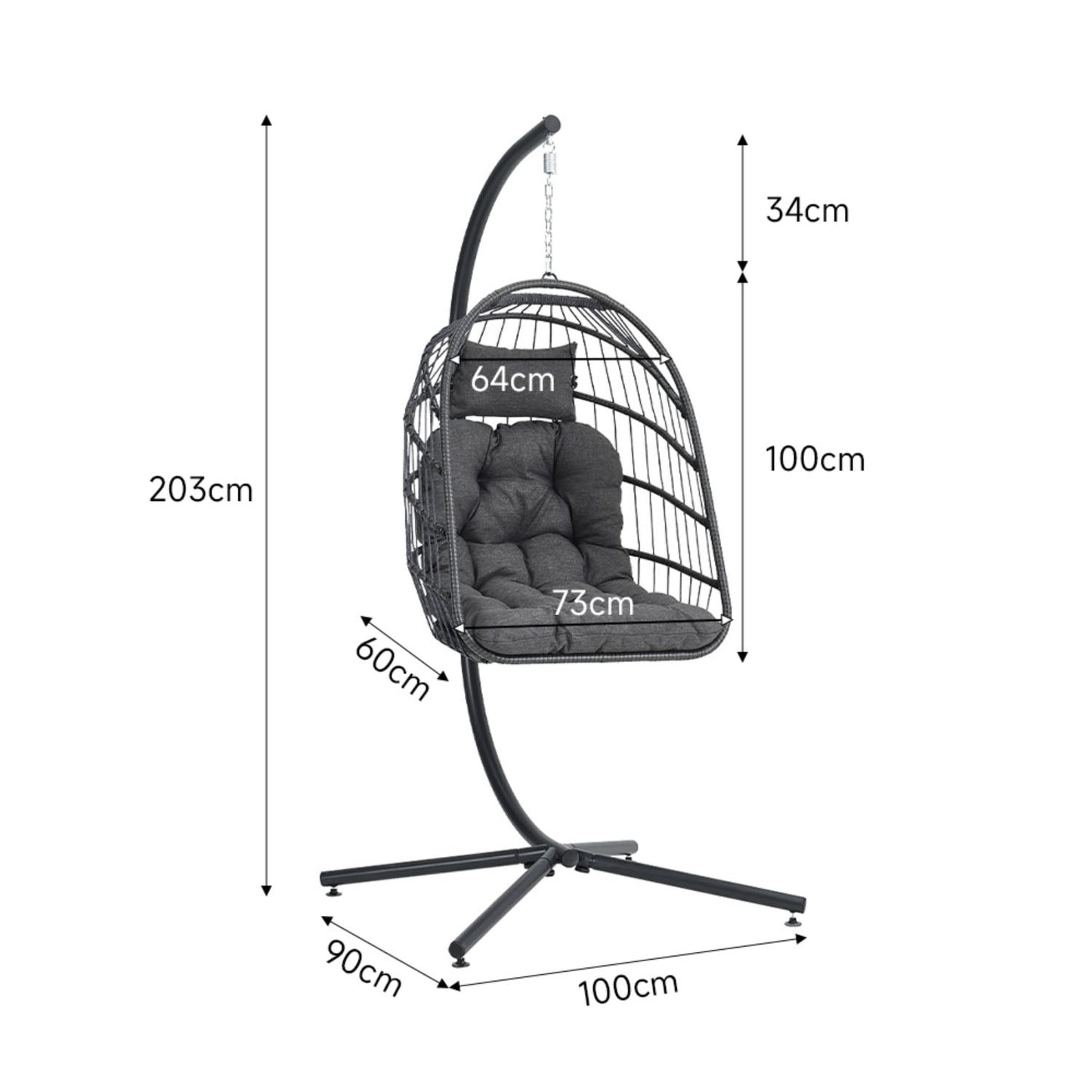 Grey Rattan Hanging Egg Chair with Cushion
