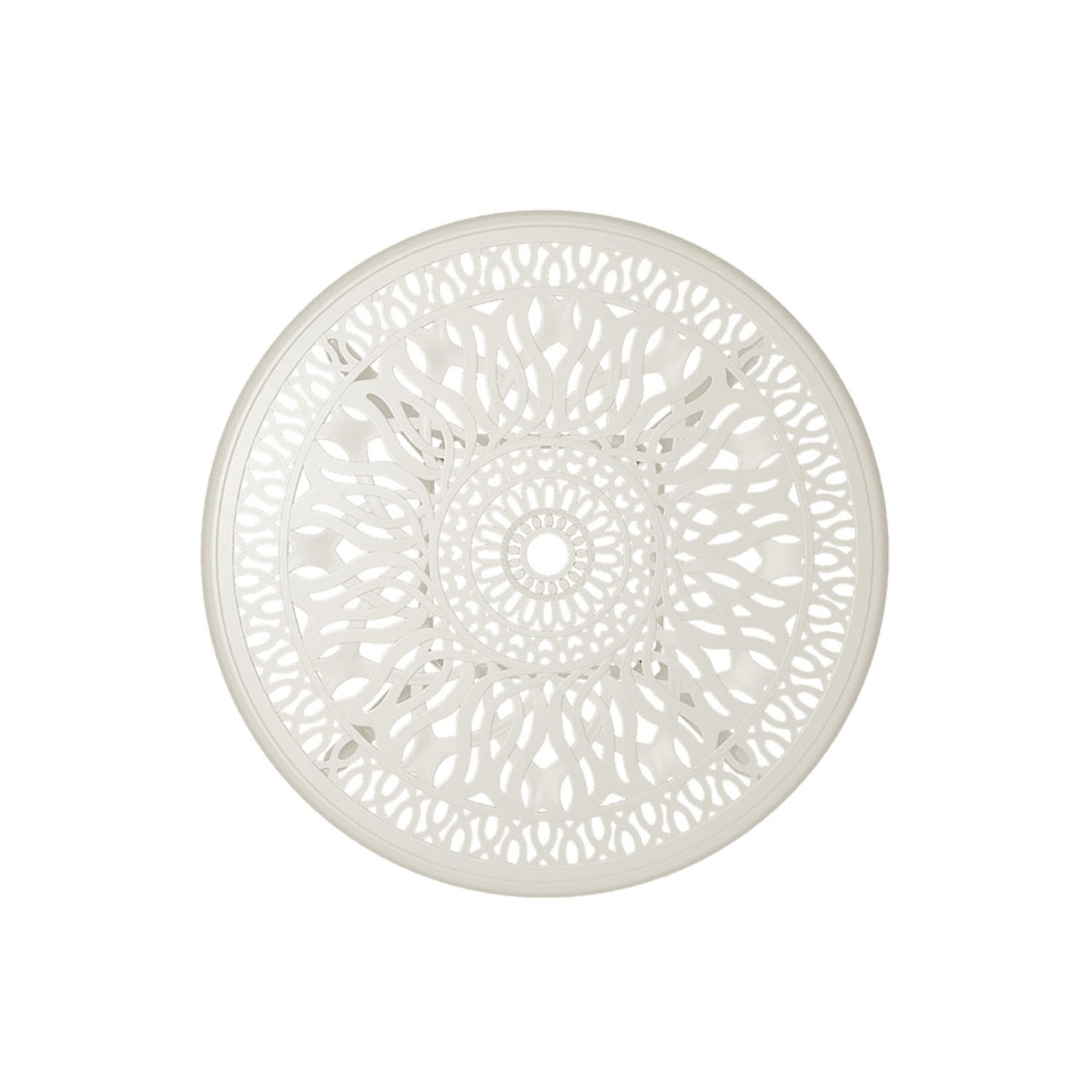 4 Seater Round Cast Aluminum White Garden Table with Parasol Hole