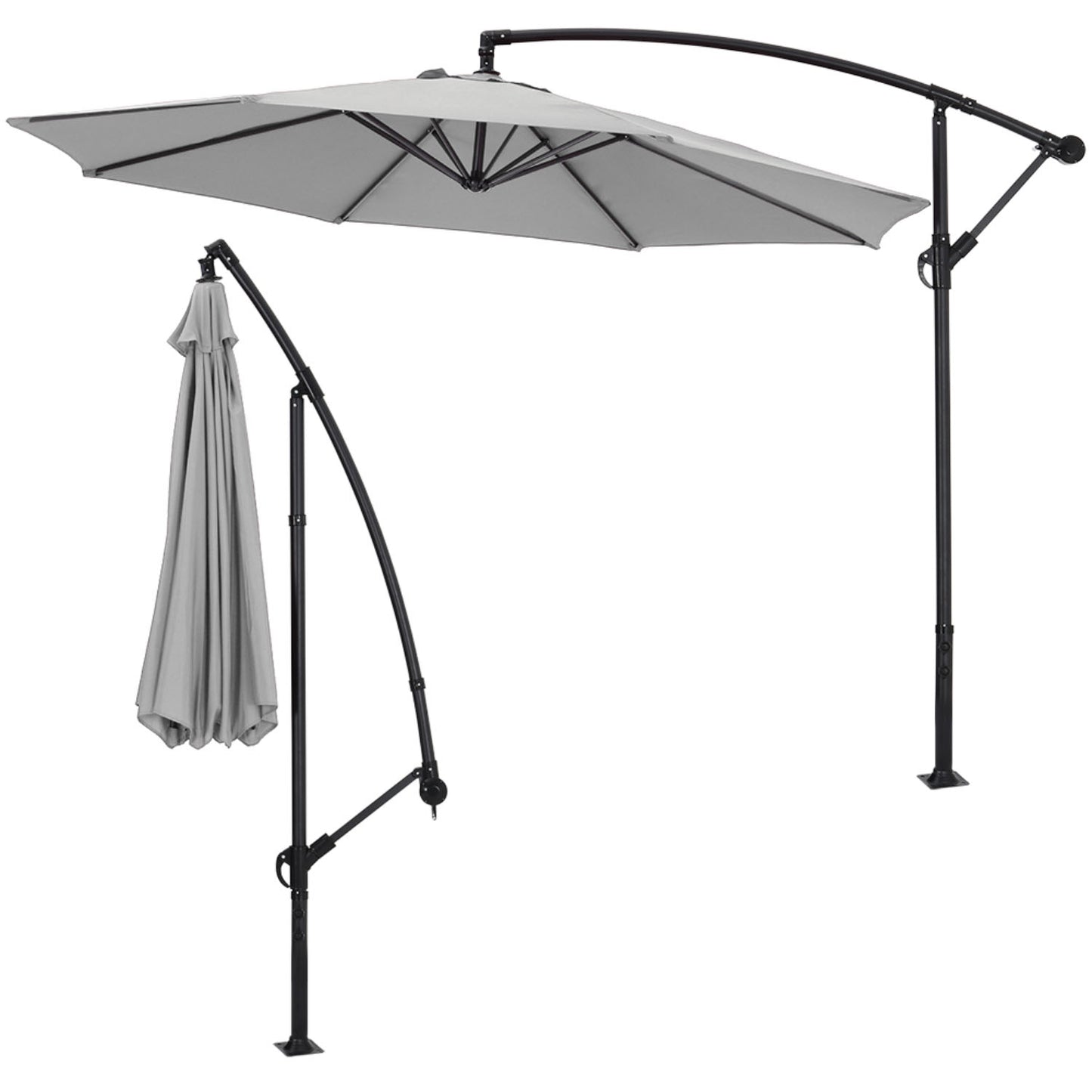 Cantilever Garden Parasol Light Grey with Tilt Fillable Cross Base 3m