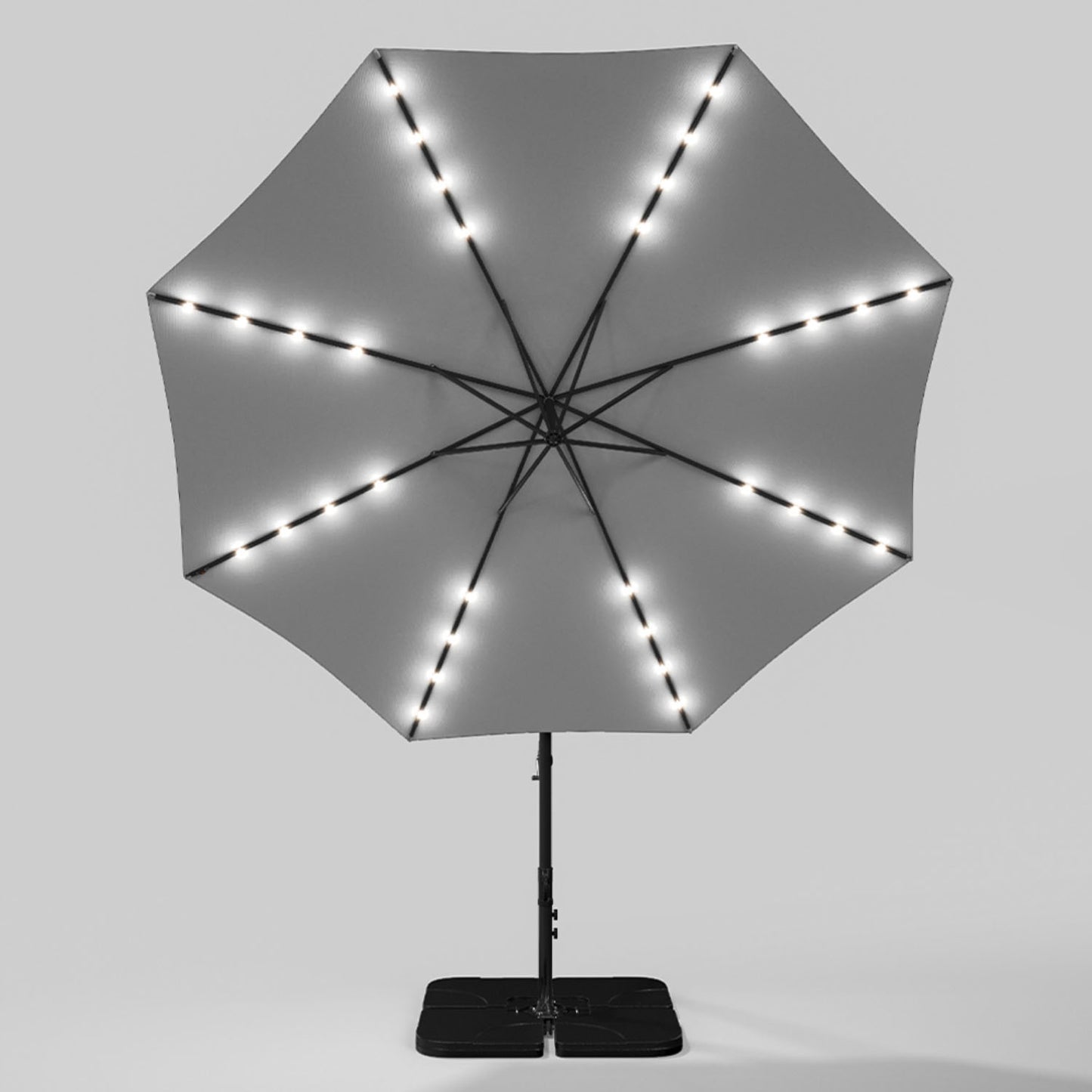 Cantilever Parasol LED Light Grey with Base 3m