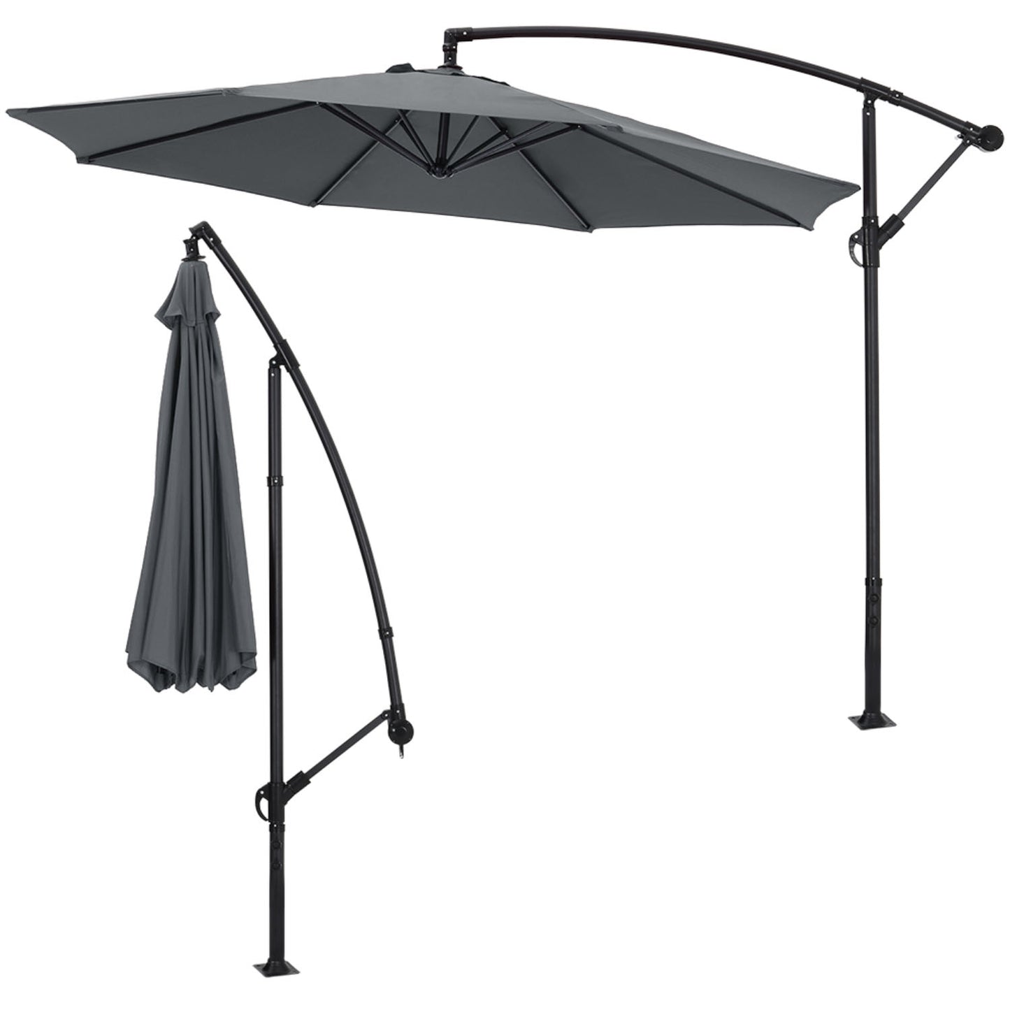 Cantilever Garden Parasol Dark Grey with Tilt Fillable Cross Base 3m
