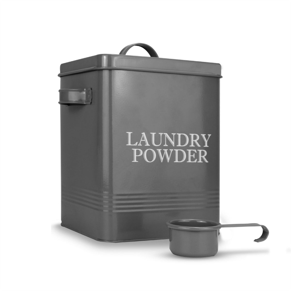 Laundry Powder Storage Tin with Scoop Grey