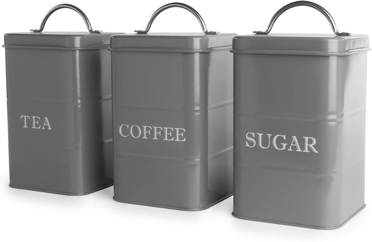 Stainless Steel Tea, Coffee & Sugar Canisters Grey