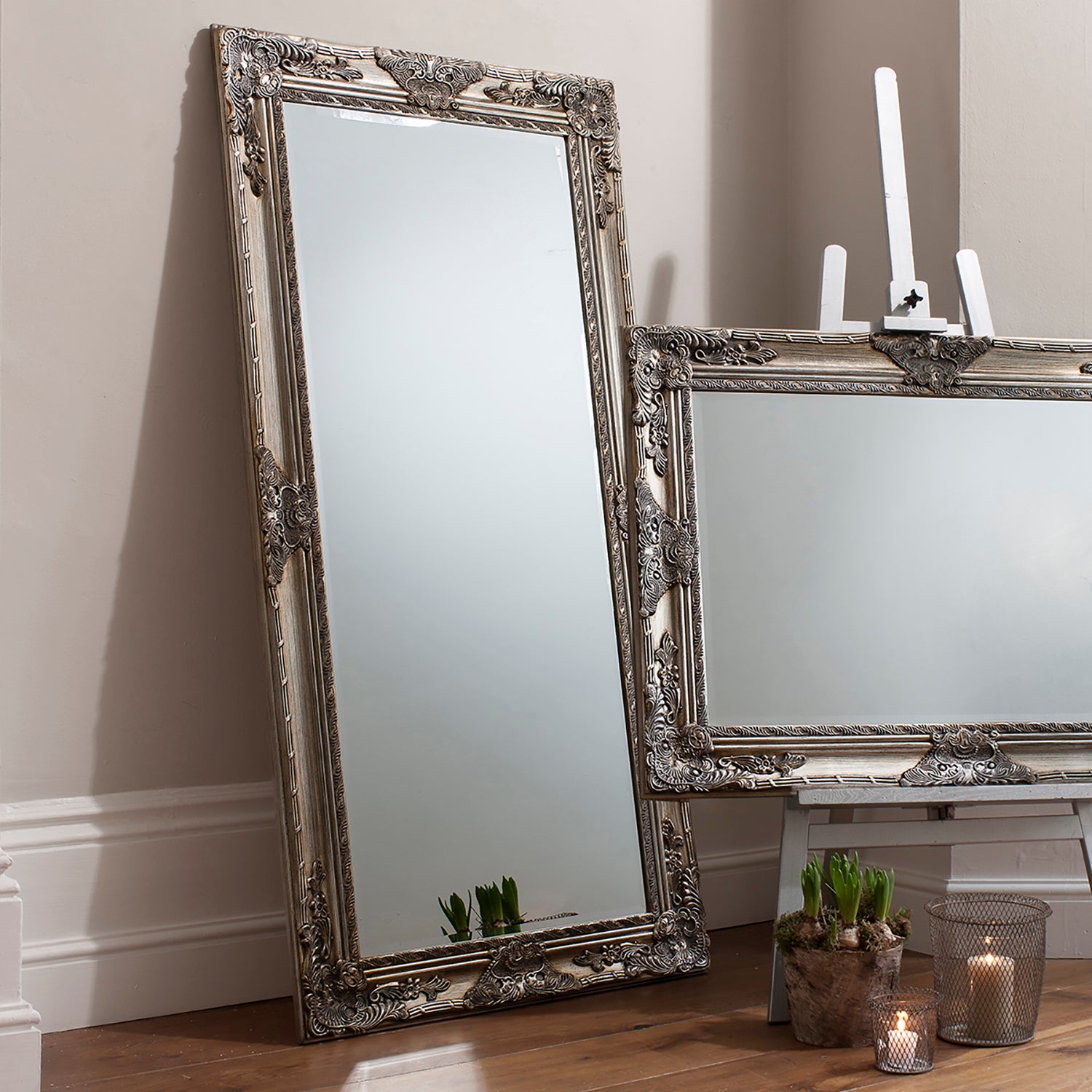 Hampshire Antique Silver Leaner Mirror | Julian Charles