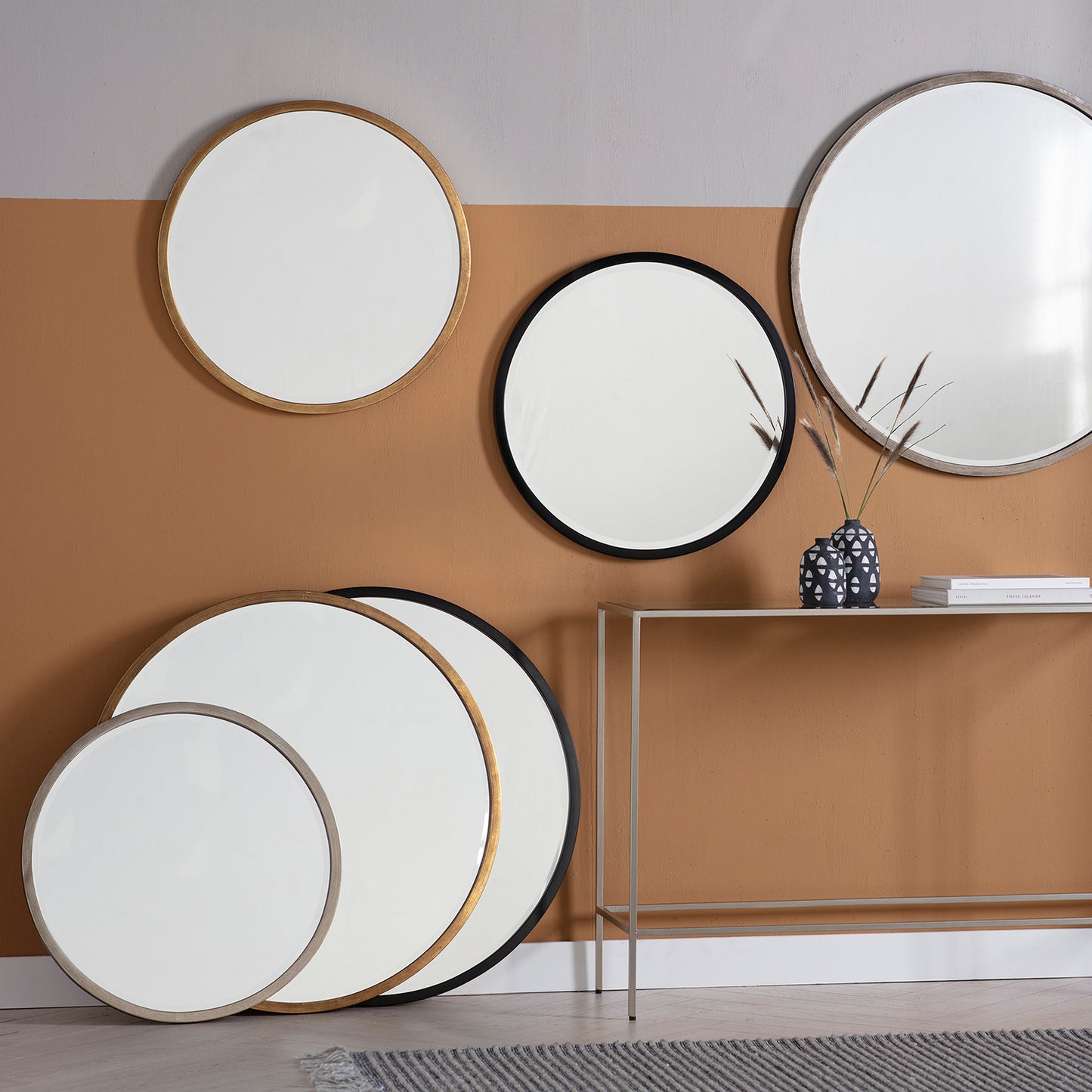 Higgins Black Round Mirror 80cm