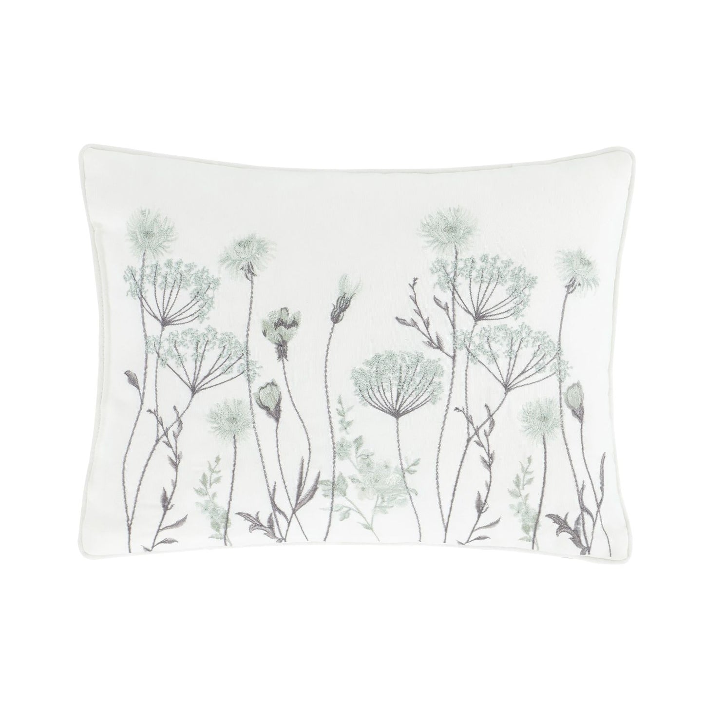 Catherine Lansfield Meadowsweet Green Floral Embroidered Cushion