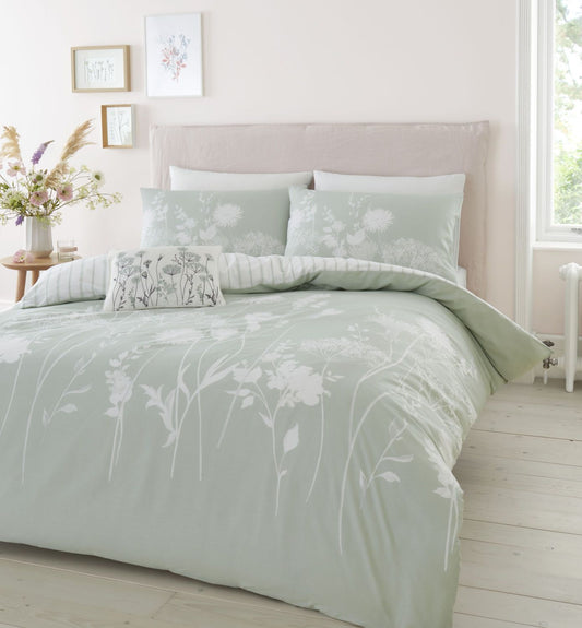 Catherine Lansfield Meadowsweet Green Floral Duvet Set