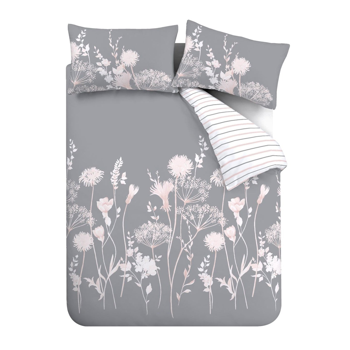 Catherine Lansfield Meadowsweet Grey and Pink Floral Duvet Set